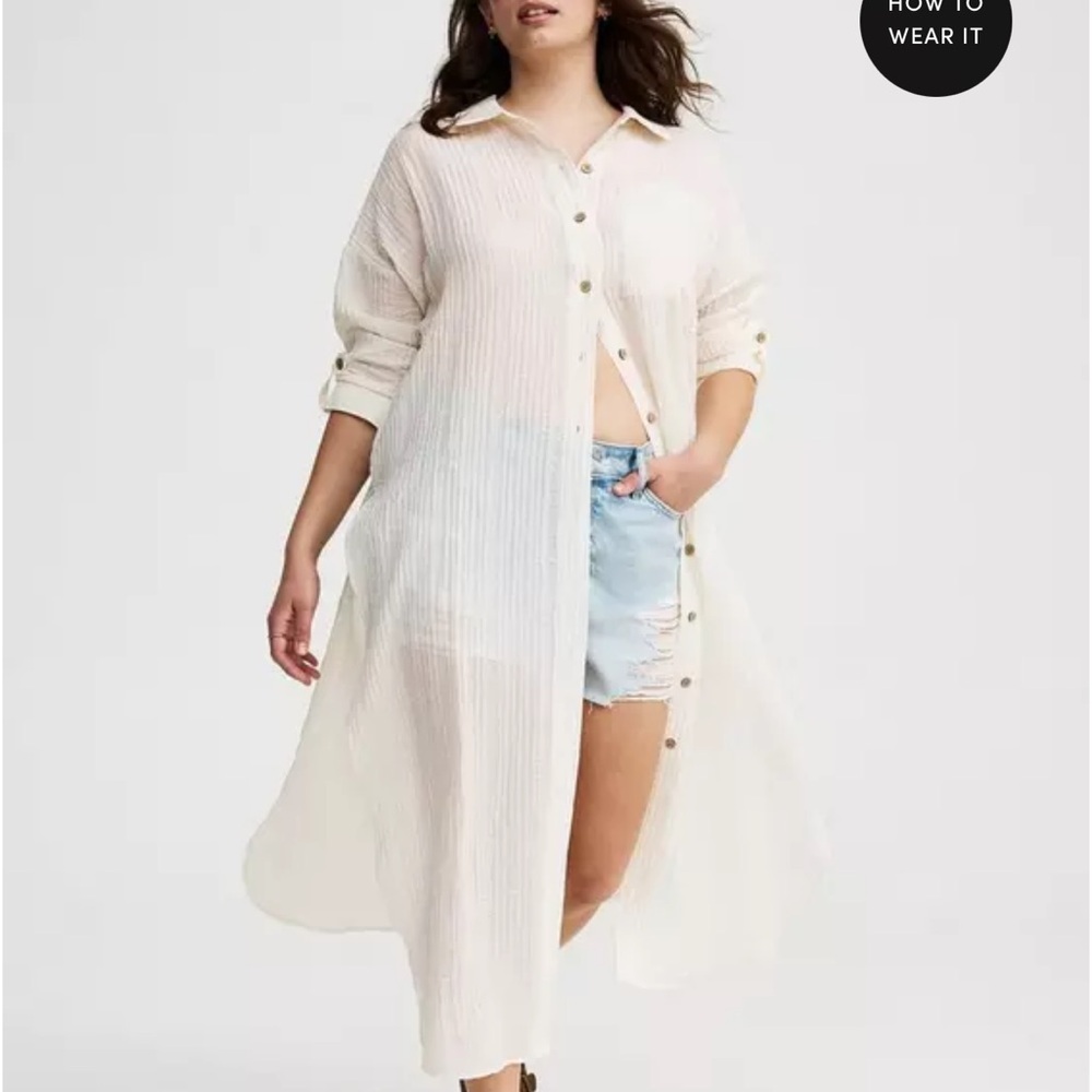 Torrid Cream Sheer Button-Down Tunic